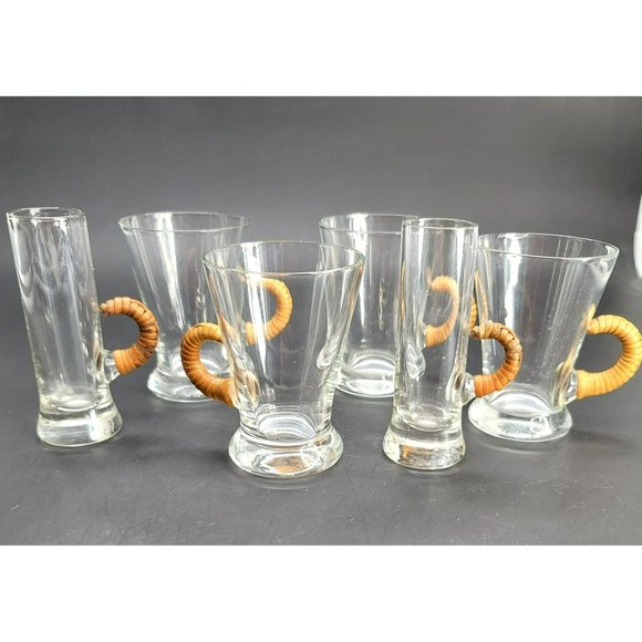 Carl Aubock Scandinavian Glasses Set Barware Mid Century Wrapped Cane Cr605 - Picture 2 of 10